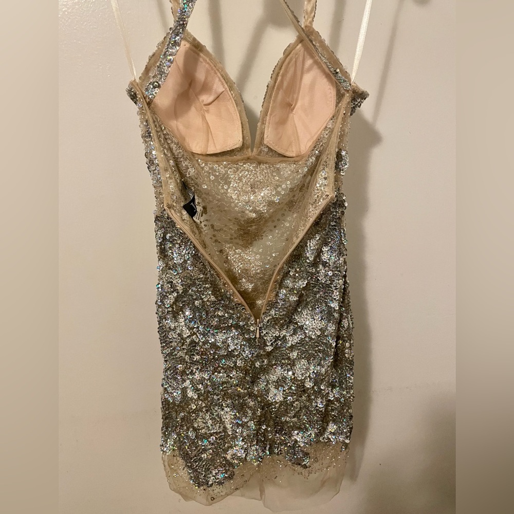 Jovani Glittering Silver Mini Dress - Picture 4 of 11